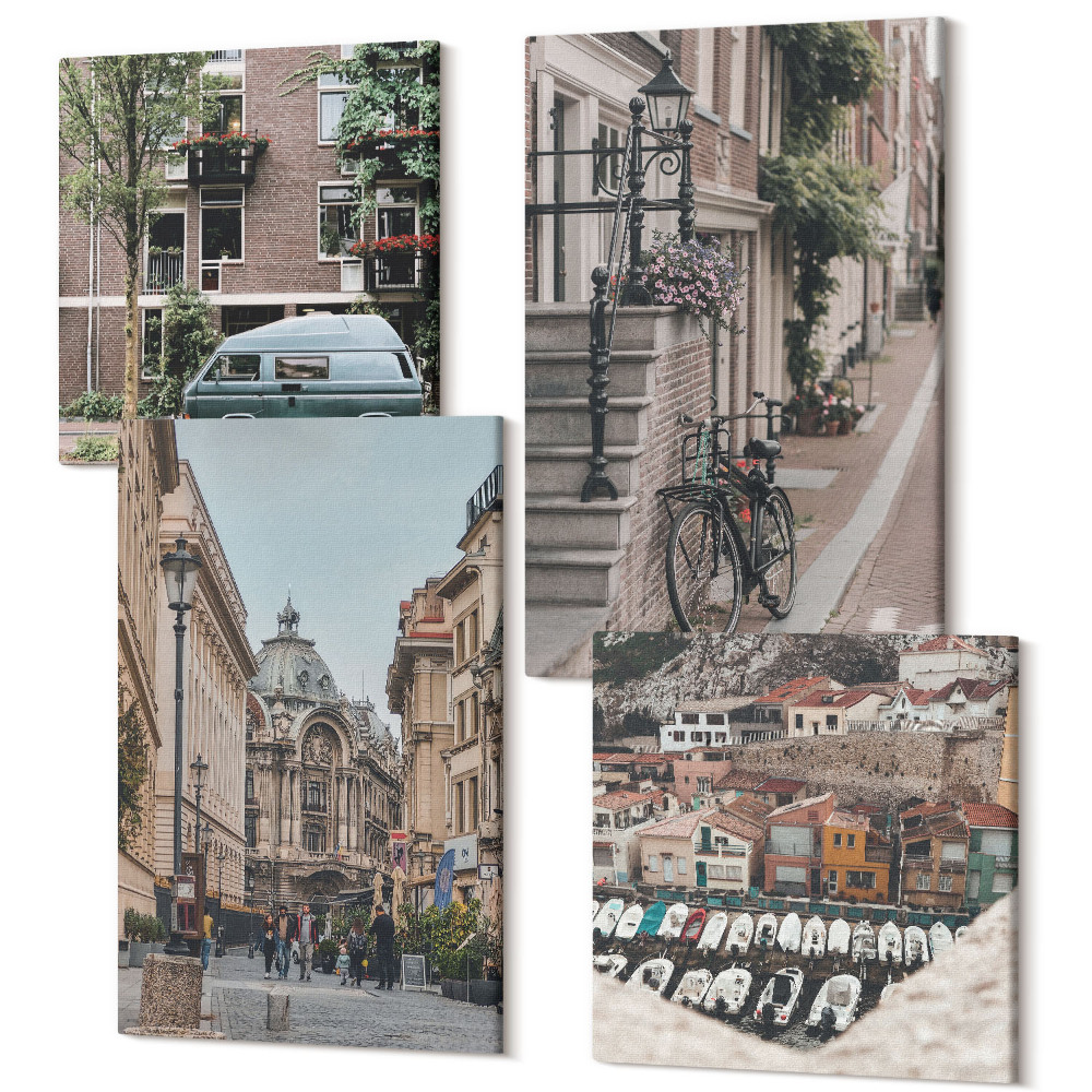 Zestaw obrazów kwadryptyk na ścianę Miejskie spokojne widoki na budynki