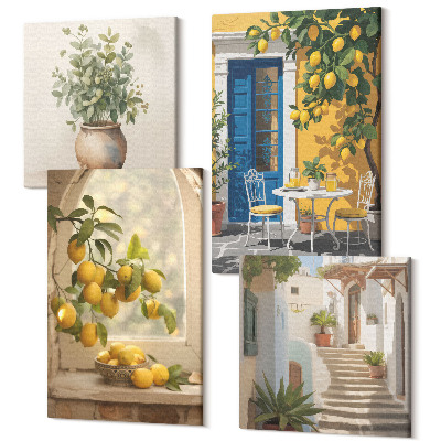 Zestaw obrazów na płótnie kwadryptyk Cytryny w miasteczku włoska architektura