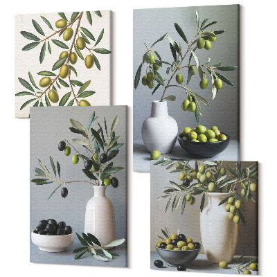 Zestaw obrazów na płótnie kwadryptyk Oliwki w wazonach na tle stonowanych kolorów