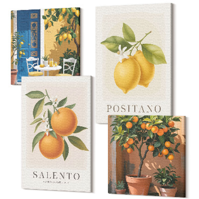 Zestaw obrazów 4 części kwadryptyk Cytryny pomarańcze miasteczko włoskiego wybrzeża Amalfi