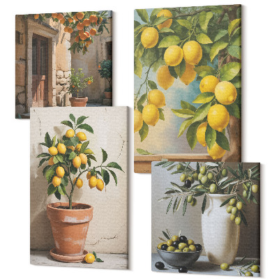 Zestaw obrazów na płótnie kwadryptyk Cytrynowe drzewka w doniczkach i w wazonach