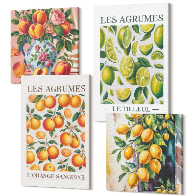 Zestaw obrazów kwadryptyk na ścianę Cytrusy w różnych odsłonach kolorowych i świeżych