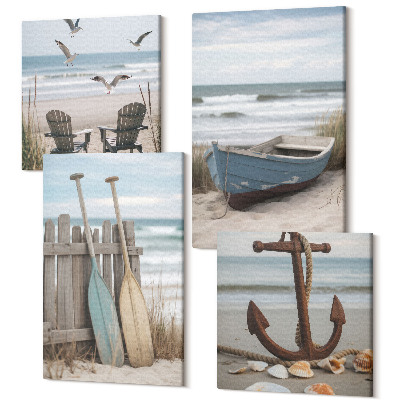 Zestaw obrazów kwadryptyk na ścianę Letnie widoki na plaży krajobraz znad morza