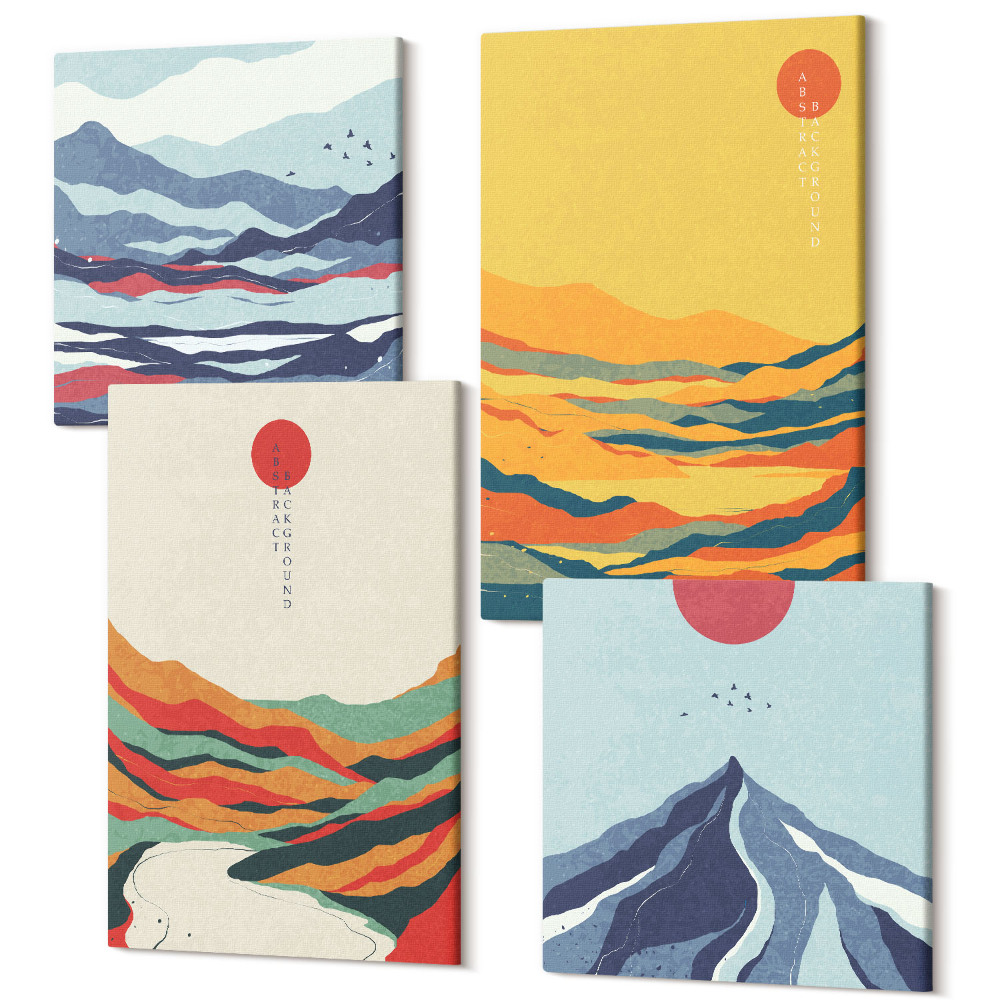 Zestaw obrazów na płótnie kwadryptyk Kolorowe abstrakcyjne krajobrazy górskie i rzeki