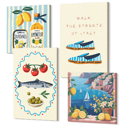 Zestaw obrazów na płótnie kwadryptyk Włoskie smaki i styl życia w kolorowych obrazach