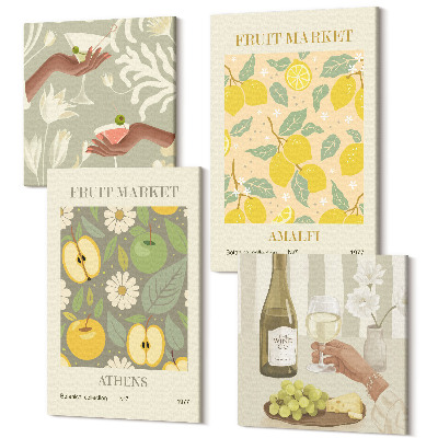 Zestaw obrazów na płótnie kwadryptyk Owocowe wzory postery włoskie wino