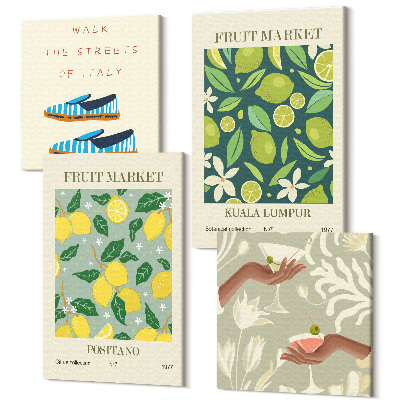 Zestaw obrazów na płótnie kwadryptyk Owocowe wzory kultura włoska postery