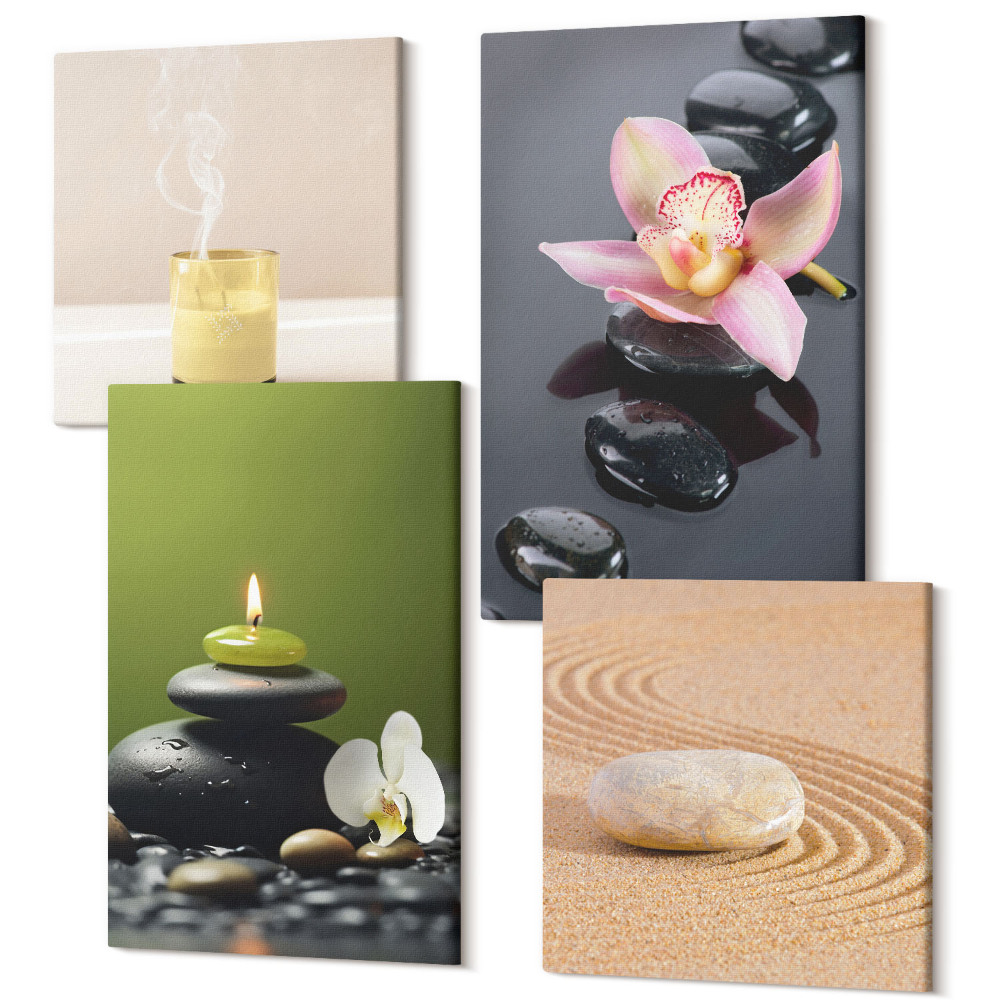 Zestaw obrazów kwadryptyk na ścianę Relaksujące motywy kamieni spokój i zen