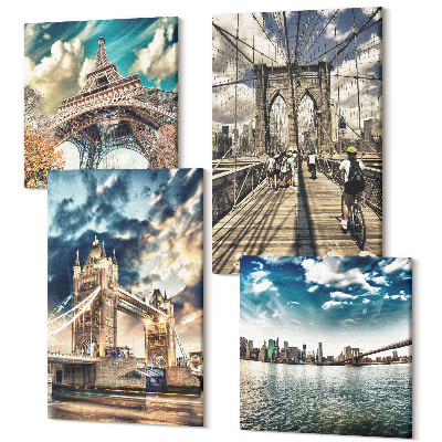 Zestaw obrazów kwadryptyk na ścianę Mosty i wieże w europejskich miastach