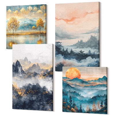 Zestaw obrazów 4 części kwadryptyk Malowane abstrakcyjne widoki natury