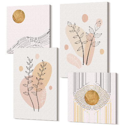 Zestaw obrazów 4 części kwadryptyk Minimalistyczne rysunki roślinne abstrakcje