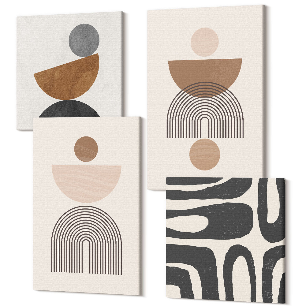 Zestaw obrazów 4 części kwadryptyk Abstrakcyjne kształty modne wzornictwo boho