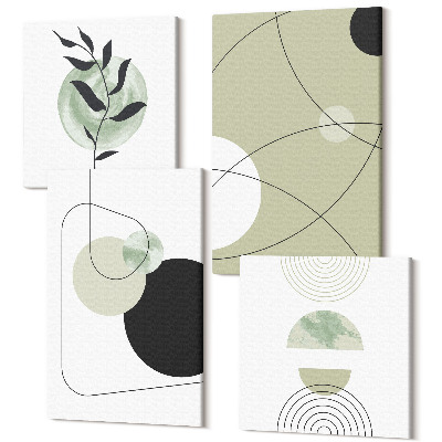 Zestaw obrazów kwadryptyk na ścianę Abstrakcyjne kształty w stonowanej kolorystyce