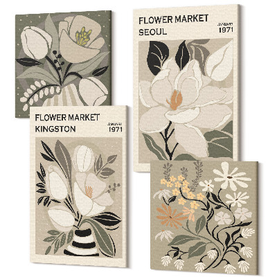 Zestaw obrazów 4 części kwadryptyk Kwiaty z Kingston Seulu w stylu retro ilustracje