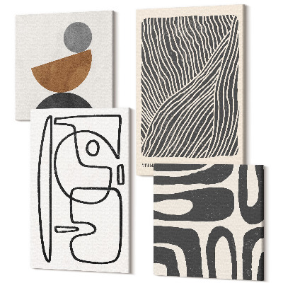 Zestaw obrazów na płótnie kwadryptyk Abstrakcyjne wzory z liniami i teksturami na tle jasnym