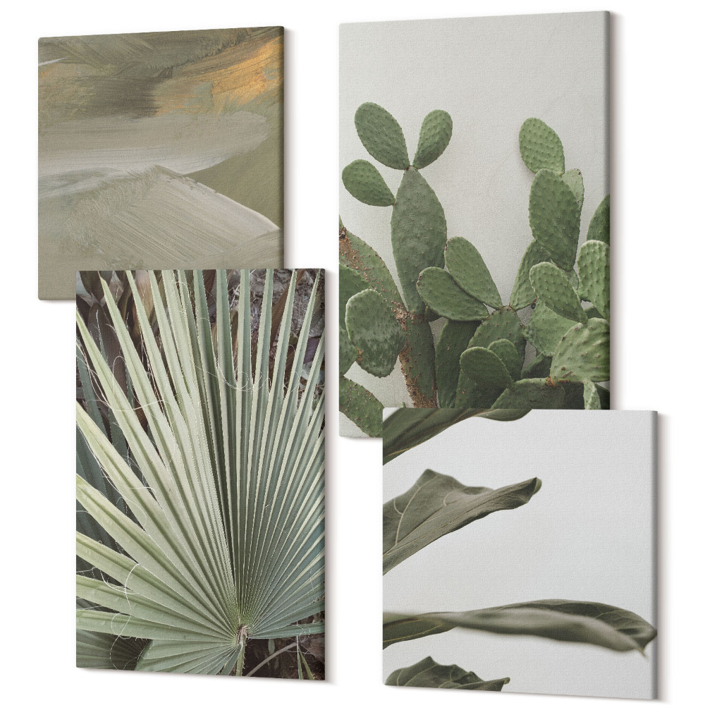 Zestaw obrazów na płótnie kwadryptyk Liście roślin tropikalnych w pastelowych barwach