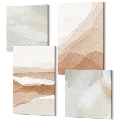 Zestaw obrazów 4 części kwadryptyk Abstrakcyjne pejzaże w odcieniach brązu i beżu