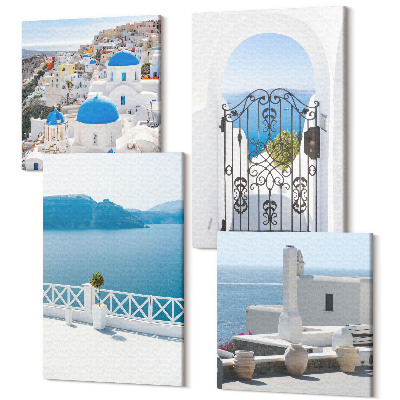 Zestaw obrazów kwadryptyk na ścianę Widoki na morze z białymi budynkami Grecja