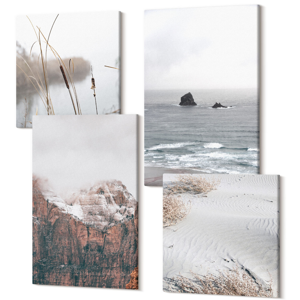 Zestaw obrazów na płótnie kwadryptyk Abstrakcyjne fale w odcieniach szarości i pasteli