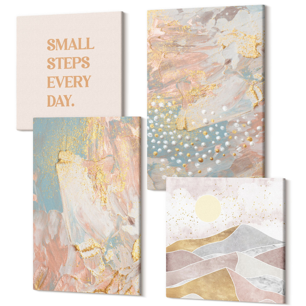 Zestaw obrazów kwadryptyk na ścianę Abstrakcyjne wzory w pastelowych kolorach tekstura