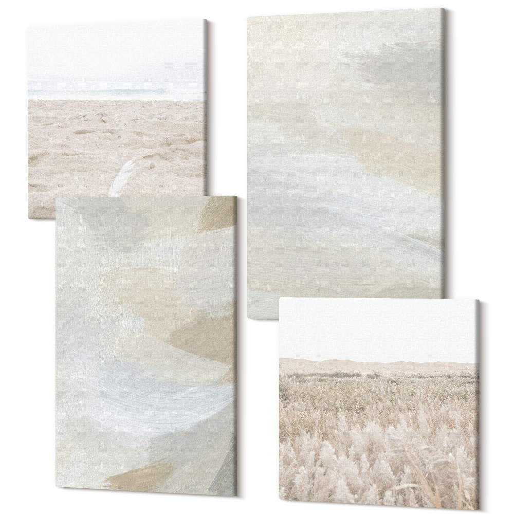 Zestaw obrazów 4 części kwadryptyk Abstrakcyjne jasne tło z delikatnymi pociągnięciami pędzla