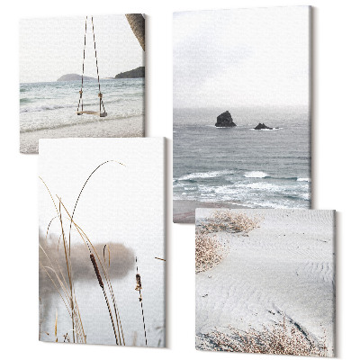 Zestaw obrazów kwadryptyk na ścianę Roślinność nadwodna delikatne widoki lata