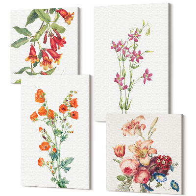 Zestaw obrazów kwadryptyk na ścianę Malunek kwiatów w stylu vintage retro