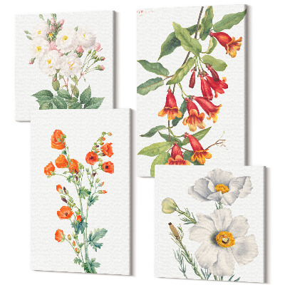Zestaw obrazów 4 części kwadryptyk Kwiatowe kompozycje retro vintage malarstwo