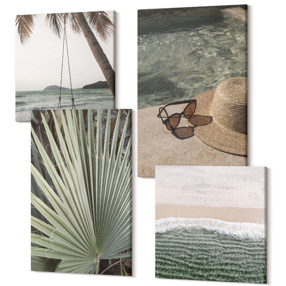 Zestaw obrazów na płótnie kwadryptyk Plaża z huśtawką liść palmy wakacje