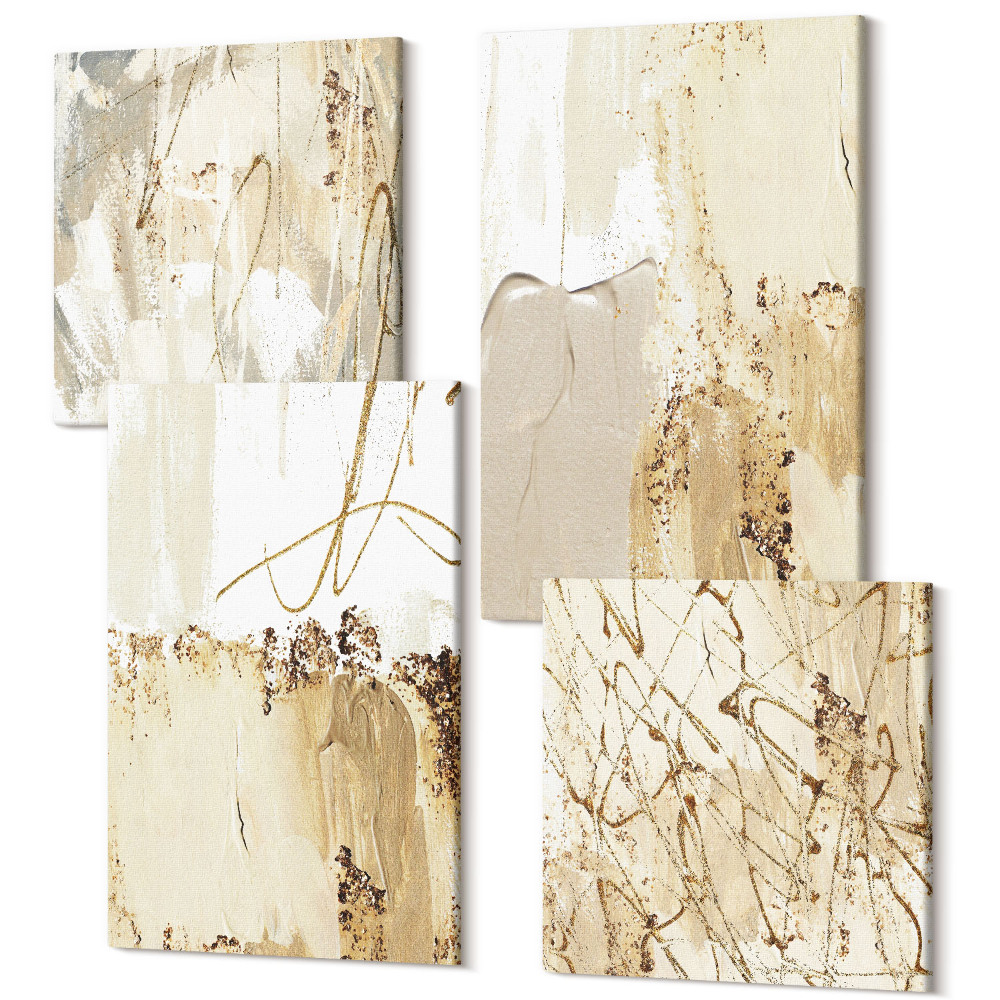 Zestaw obrazów 4 części kwadryptyk Abstrakcyjne wzory w odcieniach beżu i bieli