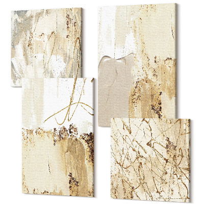 Zestaw obrazów 4 części kwadryptyk Abstrakcyjne wzory w odcieniach beżu i bieli
