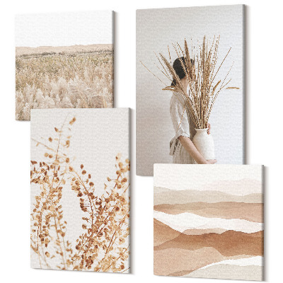 Zestaw obrazów 4 części kwadryptyk Roślinne motywy abstrakcja styl rustykalny boho