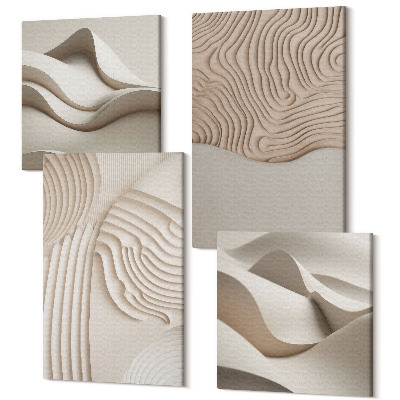 Zestaw obrazów kwadryptyk na ścianę Abstrakcyjne wzory tekstury fale na piasku