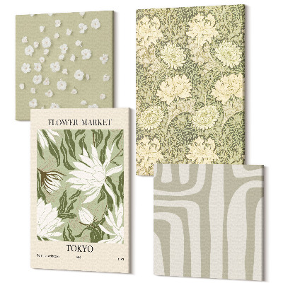 Zestaw obrazów 4 części kwadryptyk Boho kompozycje roślin w pastelowych barwach