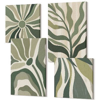Zestaw obrazów kwadryptyk na ścianę Malowane ilustracje liście w odcieniach zieleni
