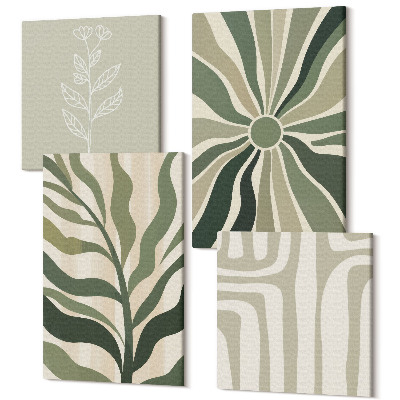 Zestaw obrazów 4 części kwadryptyk Wzory roślinne w odcieniach zieleni minimalizm