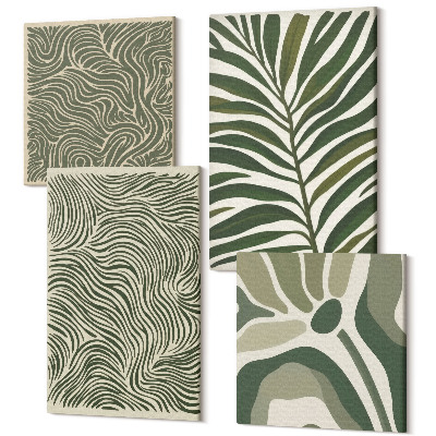 Zestaw obrazów kwadryptyk na ścianę Wzory abstrakcyjne z liśćmi i falistymi kształtami