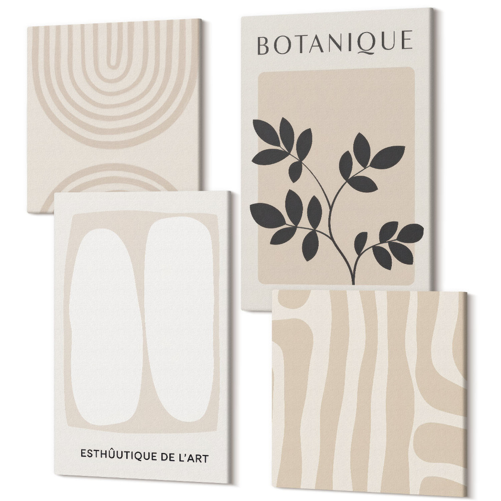 Zestaw obrazów kwadryptyk na ścianę Boho delikatne postery abstrakcja motywy roślinne