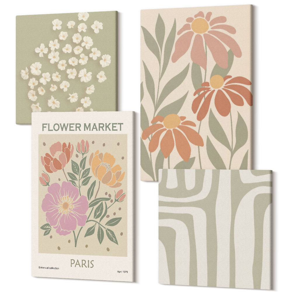 Zestaw obrazów kwadryptyk na ścianę Motywy botaniczne poster Paris minimalizm