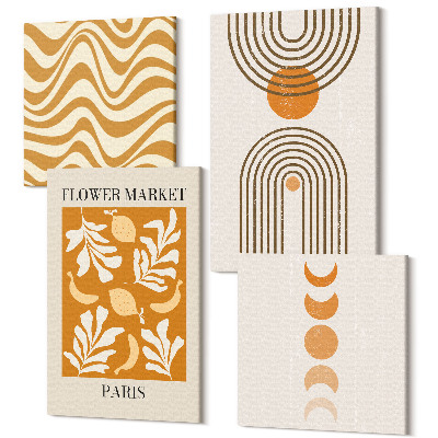 Zestaw obrazów kwadryptyk na ścianę Wzory roślinne i geometryczne modne postery