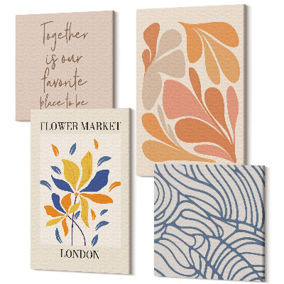 Zestaw obrazów na płótnie kwadryptyk Kwiaty w stylu nowoczesnym z abstrakcyjnymi wzorami