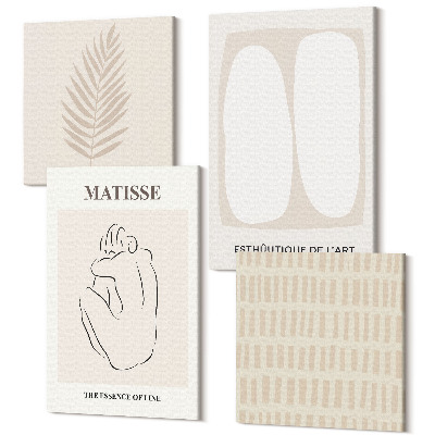 Zestaw obrazów 4 części kwadryptyk Linie i kształty w odcieniach beżu i bieli