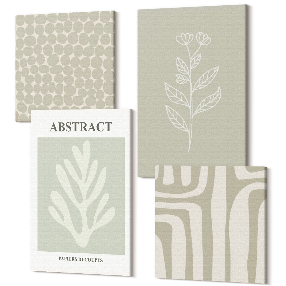 Zestaw obrazów na płótnie kwadryptyk Abstrakcyjne wzory roślinne w stonowanej kolorystyce