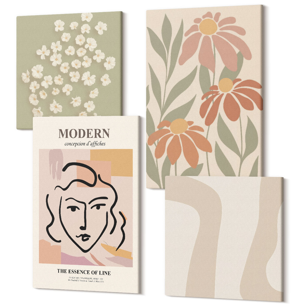 Zestaw obrazów na płótnie kwadryptyk Kobieta w stylu nowoczesnym z abstrakcyjnymi wzorami