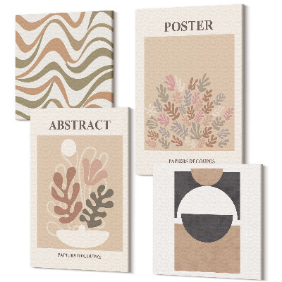 Zestaw obrazów na płótnie kwadryptyk Abstrakcyjne kształty i wzory w stonowanej kolorystyce