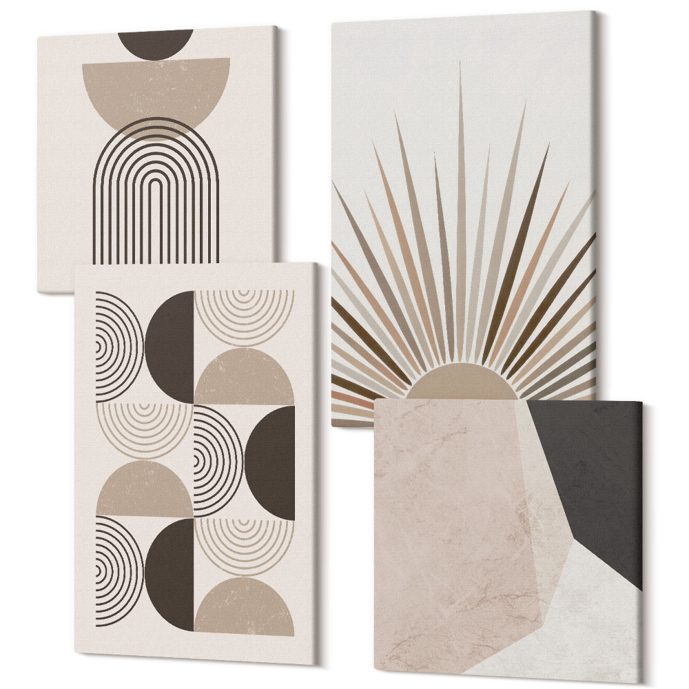 Zestaw obrazów na płótnie kwadryptyk Abstrakcyjne kształty w odcieniach beżu i brązu