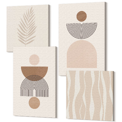 Zestaw obrazów kwadryptyk na ścianę Abstrakcyjne kształty w odcieniach brązu i beżu