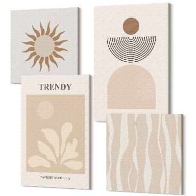 Zestaw obrazów 4 części kwadryptyk Stylowe abstrakcyjne kompozycje w odcieniach beżu