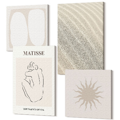 Zestaw obrazów kwadryptyk na ścianę Minimalistyczne wzory piaskowe fale i słońce Matisse