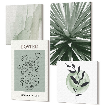 Zestaw obrazów 4 części kwadryptyk Roślinne wzory w odcieniach zieleni i beżu